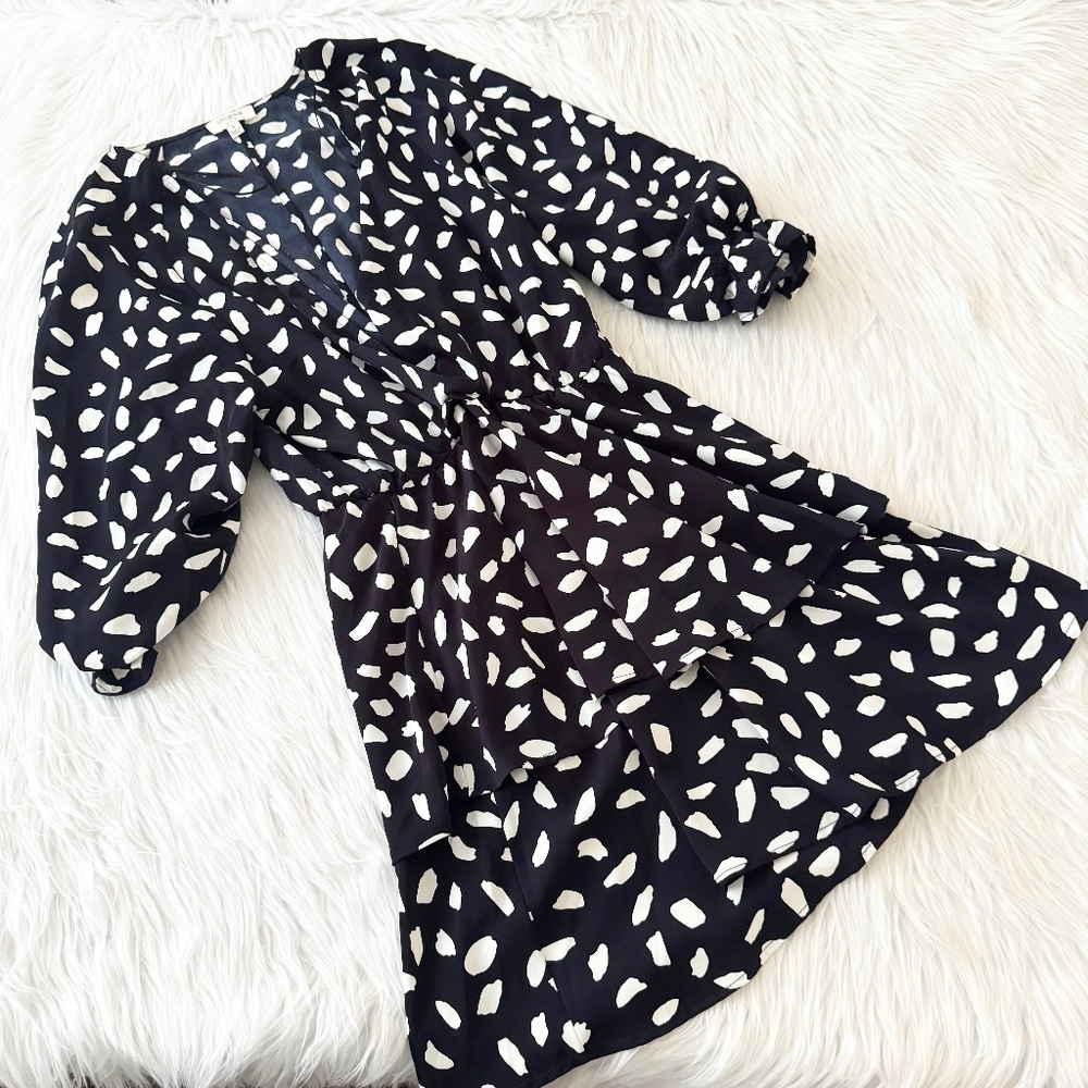 Umgee Blue White Print 3/4 Sleeve Dress